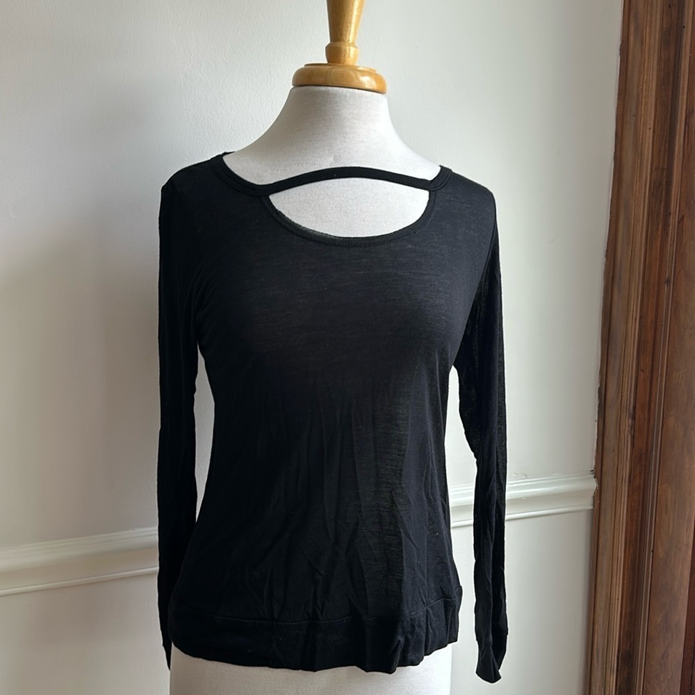 Michael Lauren Sheer Tissue Tee Shirt cutout black XS EUC